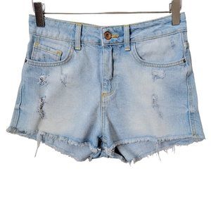 Zara Basic Z1975 Frayed Cutoff Distressed High Rise Denim Jean Shorts